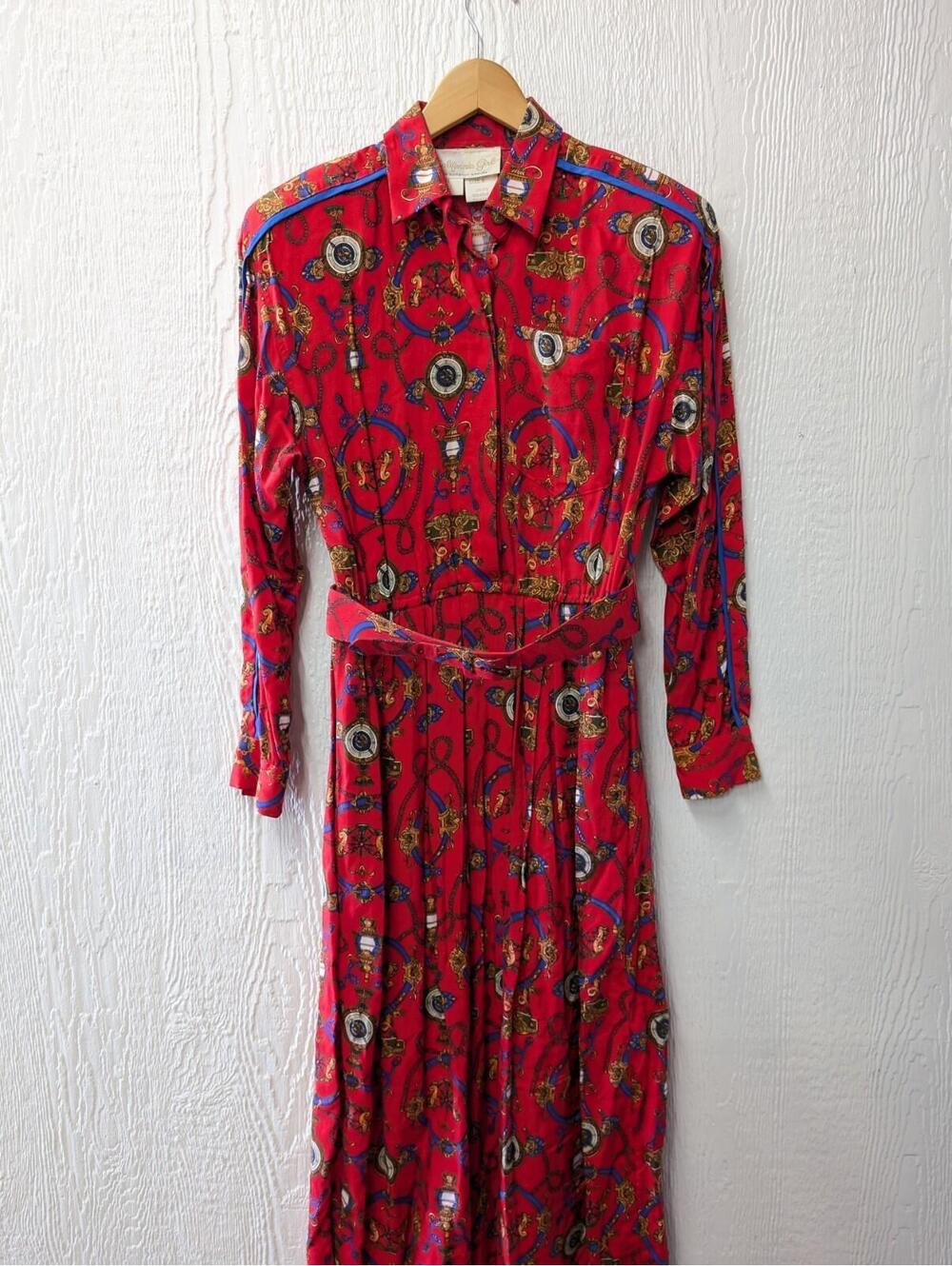 Vintage 80s California Girl Dorothy Samuel Dress Preppy Nautical Belt Size 8